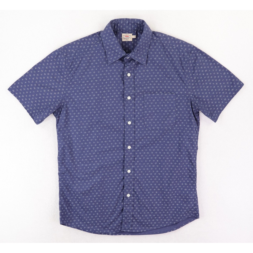 Faherty Short Sleeve Button Down Men Medium Blue Geometric MWU2278-NFK